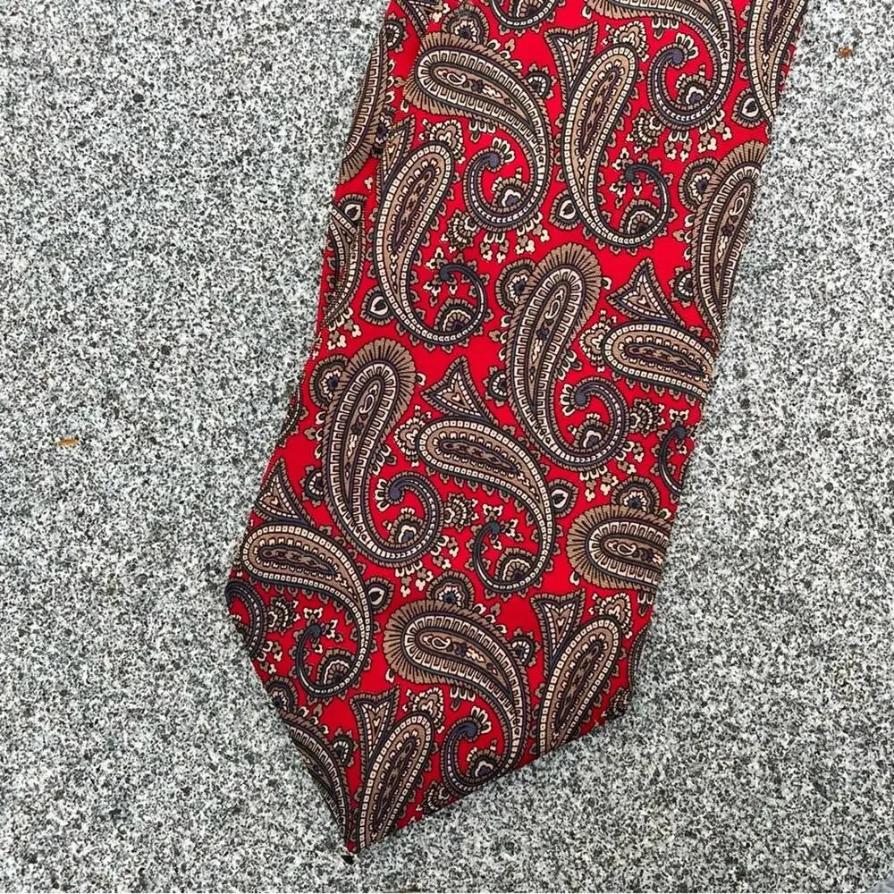 Hardy Amies Paisley Red Silk Tie 90s Business Office London 63” Long Vintage